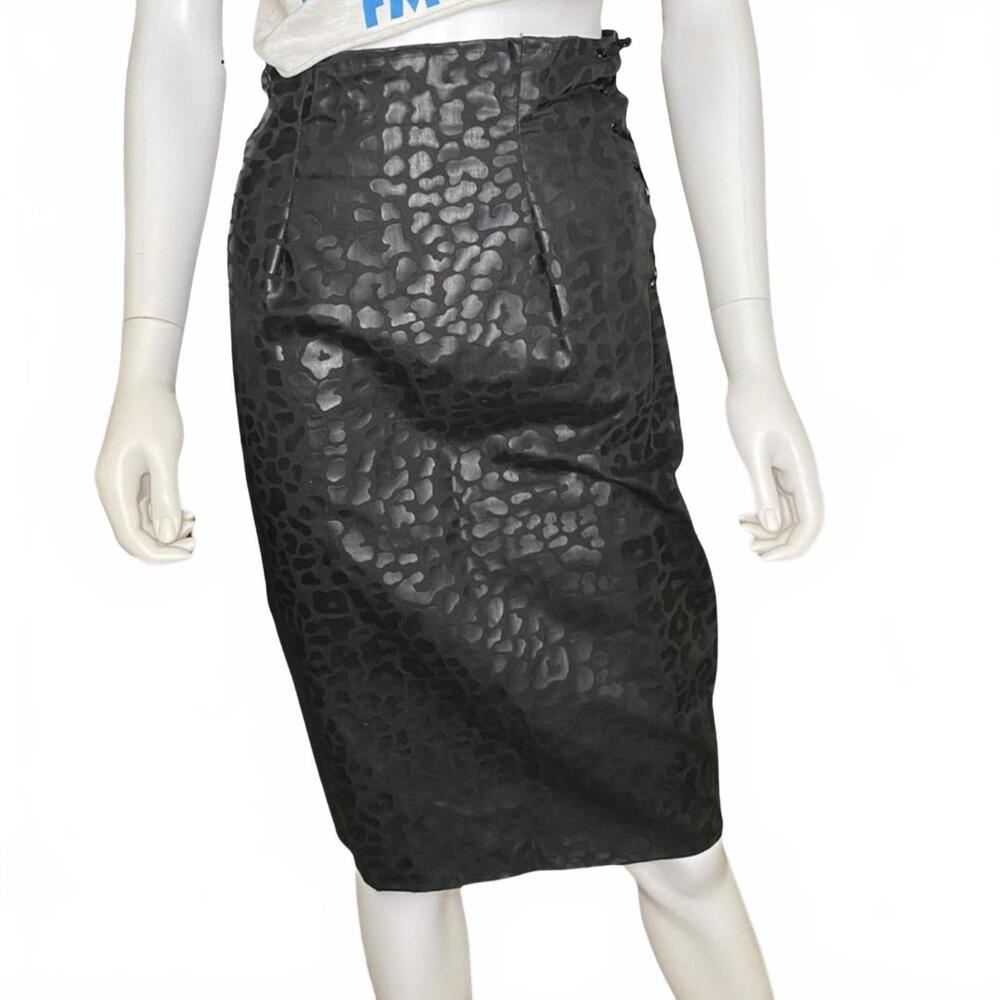 TRIPP NYC Vintage 90s Black High-Waisted Leopard Pleather Pencil Skirt SIZE S